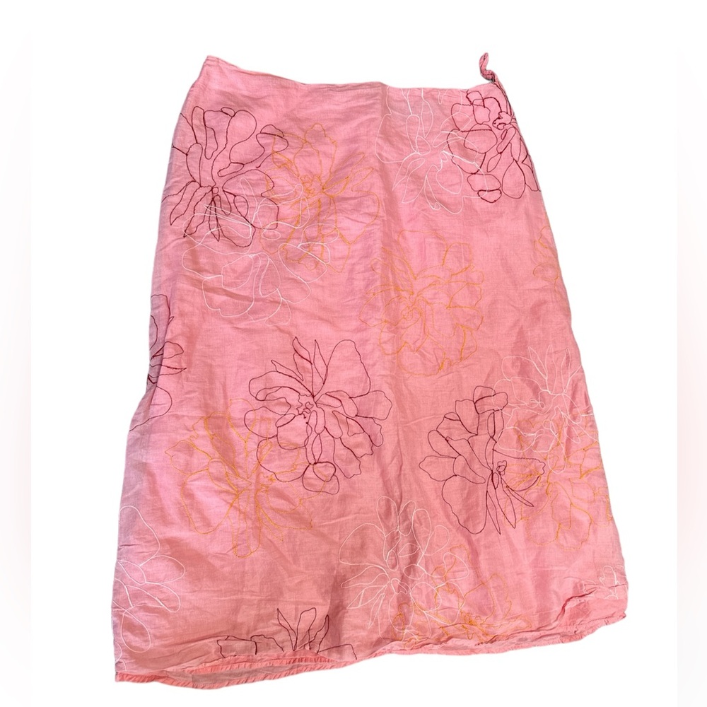 Y2K French Connection 100%Cotton Pink Embroidered Skirt size 8